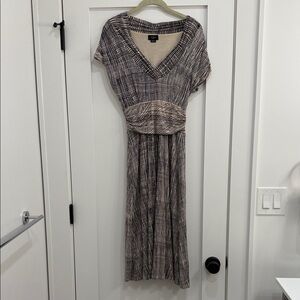 Deletta beige-black-brown sashed short sleeve midi-dress, size S